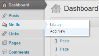 WordPress menu for adding Media