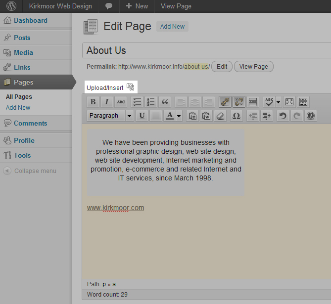 Upload/Insert Media into a WordPress Page